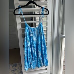 Blue and white floral mini dress